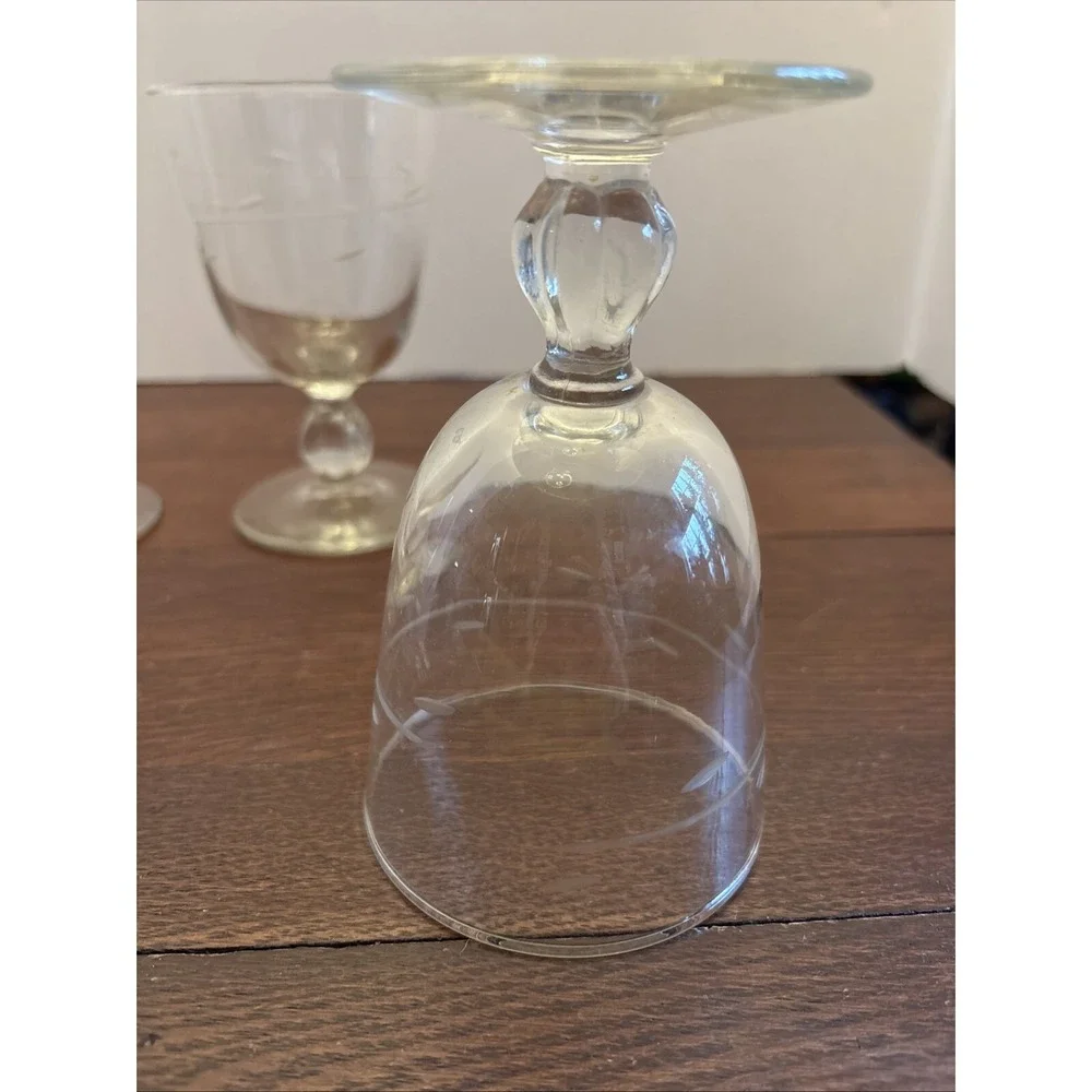 Vintage Etched‎ Glass Stemmed Goblets Set of 4 Clear Wheat Pattern Wine Glasses